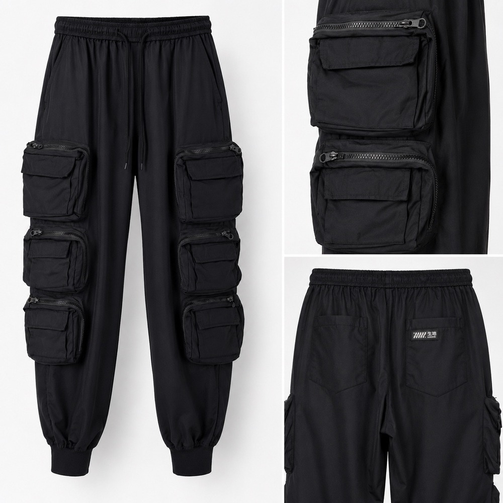 Fabric of the‎ Universe Future Culture Cargo Pants Black Multi Pockets Joggers M